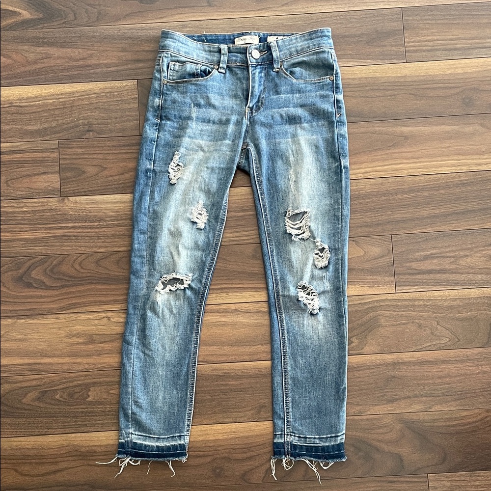 Indigo Rein Forever Ripped Ankle Jeans in Blue